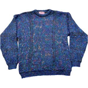 VTG  Concrete Mix Sweater Mens XL Abstract Geometric Boxy Knit Cosby Grandpa‎